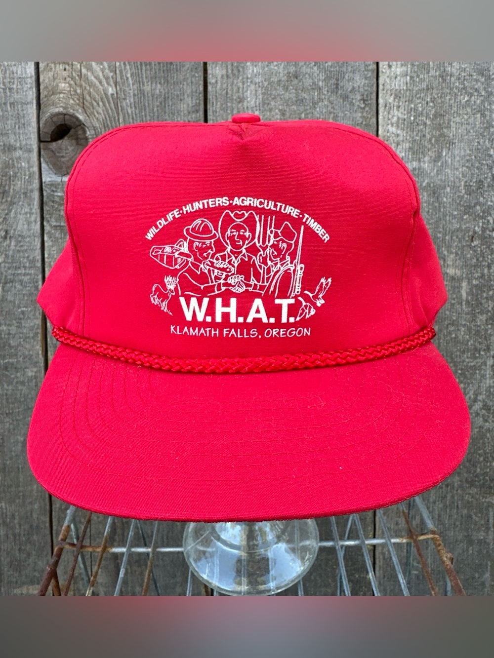VTG 70s-80s W.H.A.T. Wildlife Hunters Agriculture Timber Oregon Strapback Hat OS